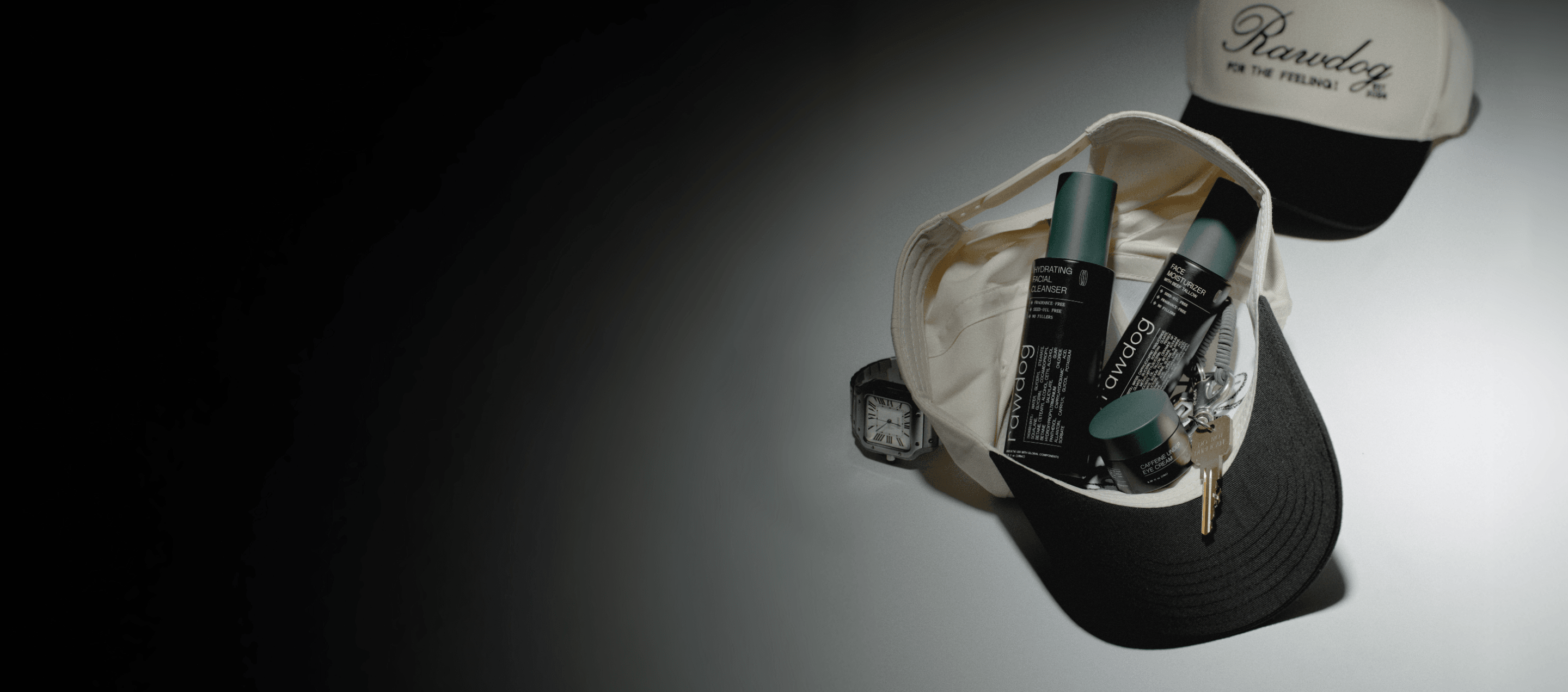 RAWDOG skincare packed and ready to travel