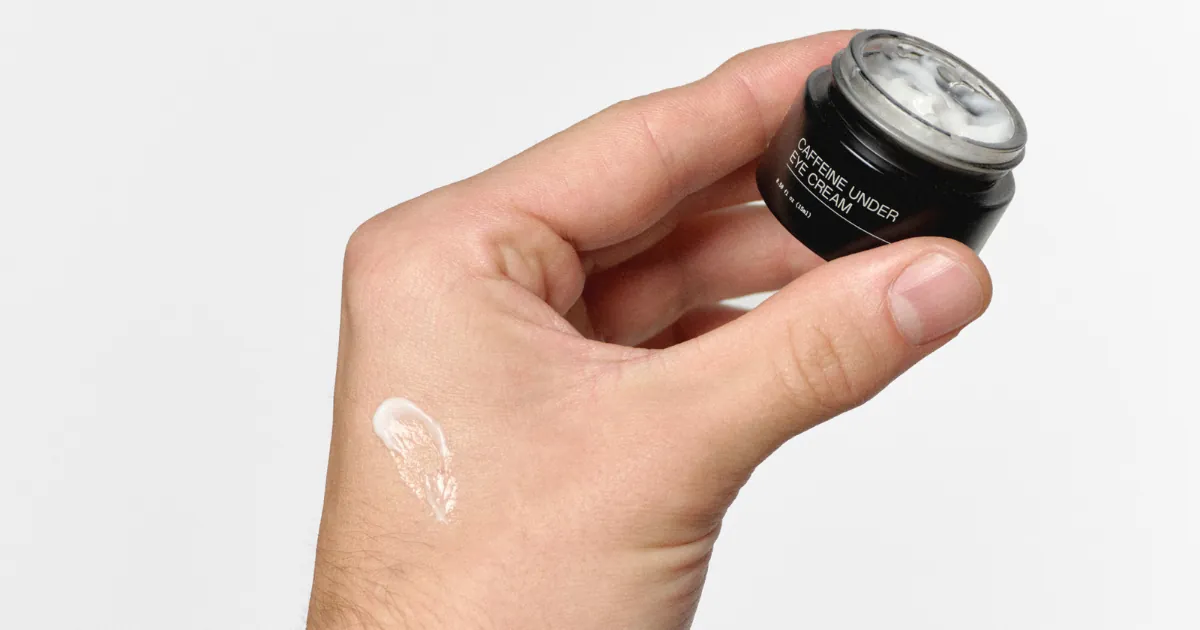 RAWDOG Caffeine Under Eye Cream with cream swatch for eye bags